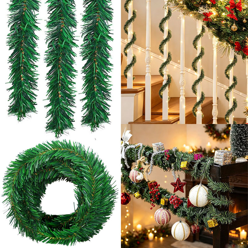 Tinsel Garland Decoration - Green Pine Christmas Garland Decorative Artificial